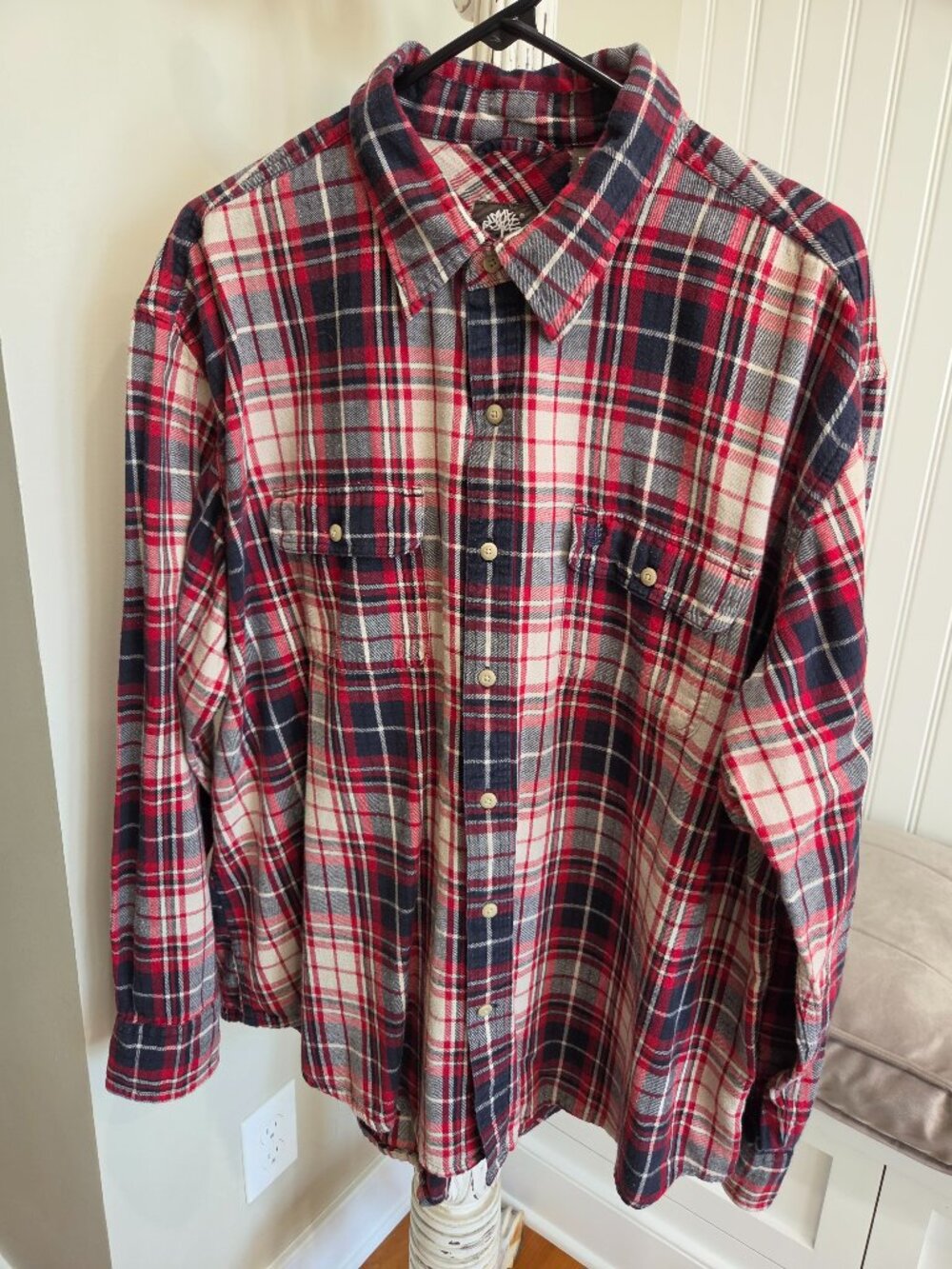 Men’s Timberland Flannel Shirt 2XL Red Plaid Cotton Button Down Pockets